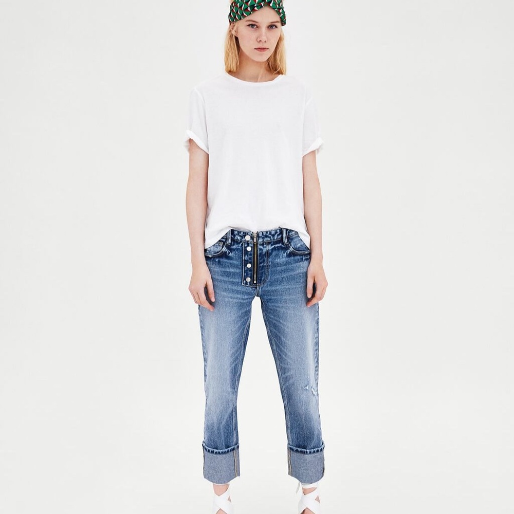 Zara Medium Wash Mid Rise Jeans w/ Turnup Hems NEW